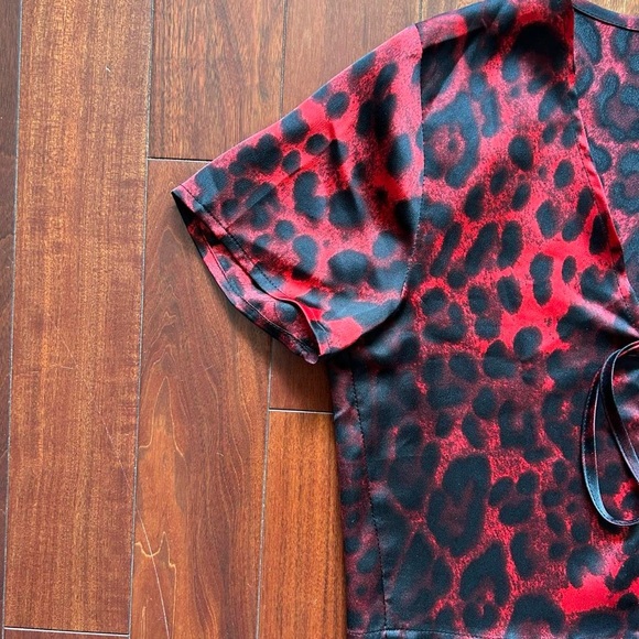 Red Leopard Tie-Front Top - Picture 2 of 5